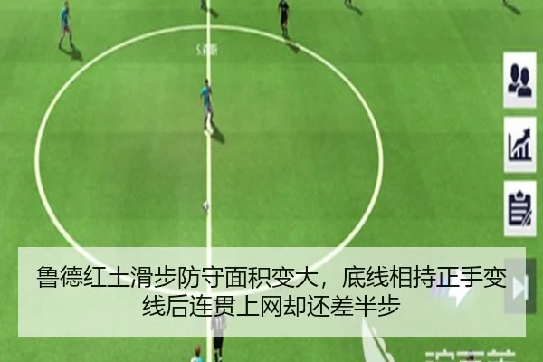 鲁德红土滑步防守面积变大，底线相持正手变线后连贯上网却还差半步